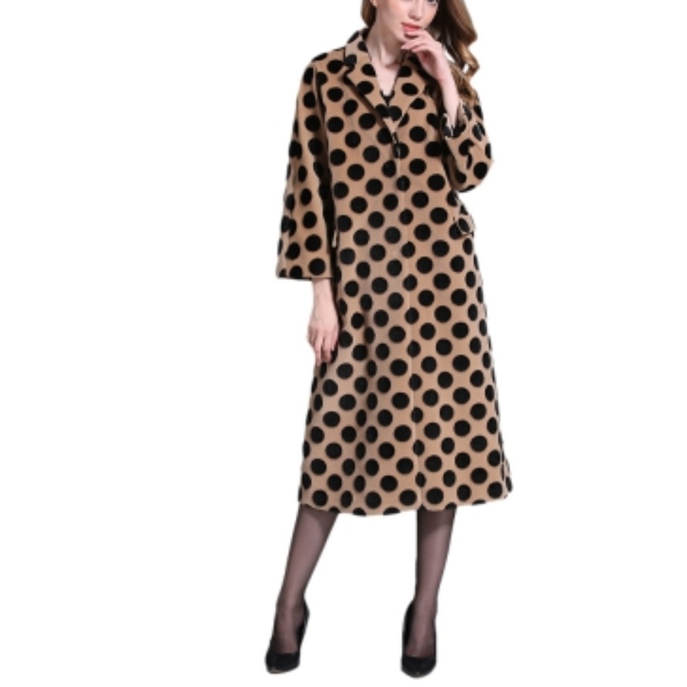 Polka Dot Wool Coat Tan and Black